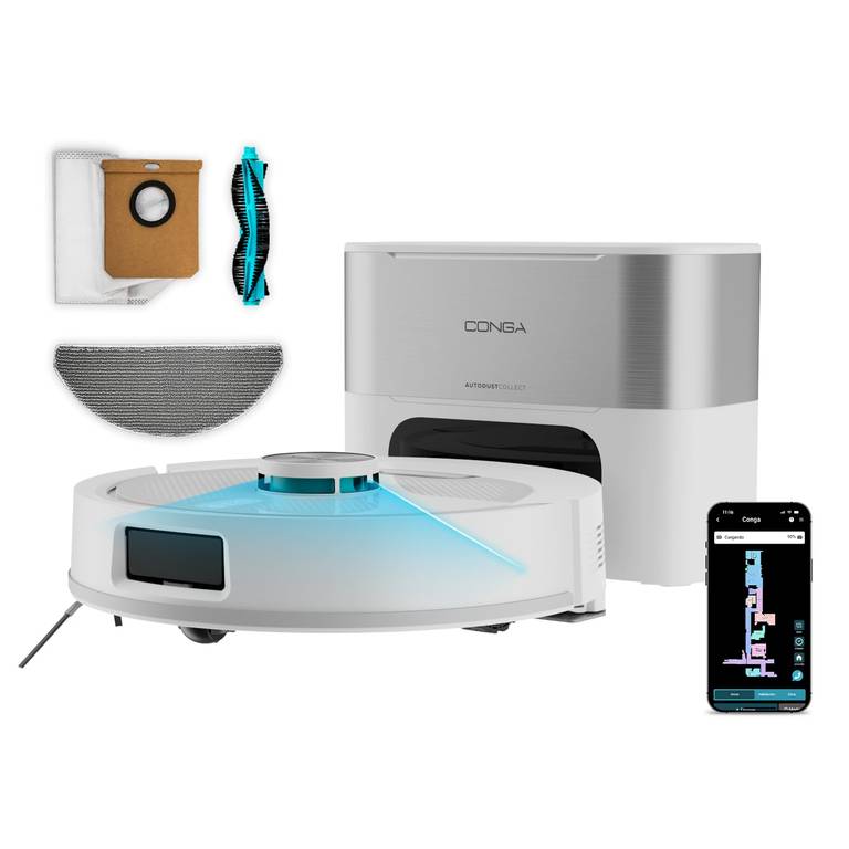 Conga Y60 Pearl Cecotec Robot Aspirador y Friegasuelos con Base Autovaciado Bluetooth y WiFi, Control App