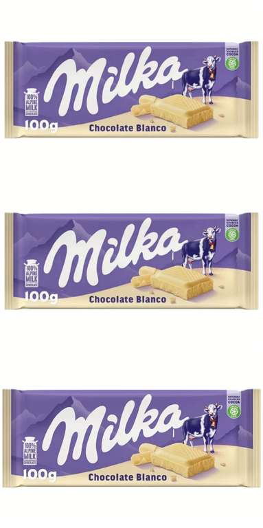 3x Milka Tableta de Chocolate Blanco de los Alpes 100g. 0'95€/ud