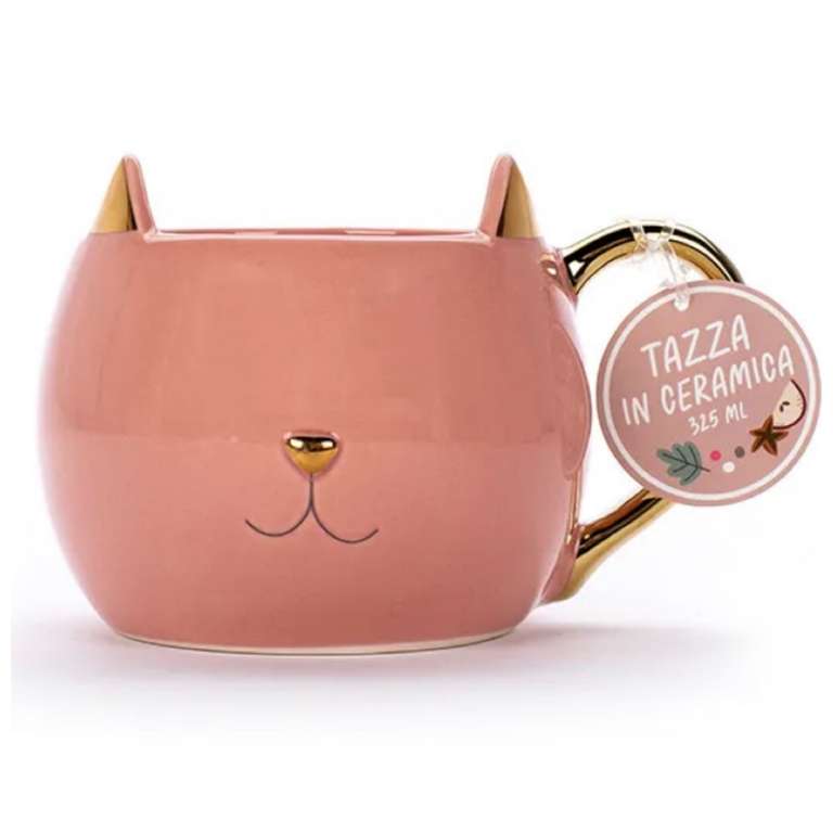 Taza de cerámica con foma de gato y detalles dorados - Cozy Collection