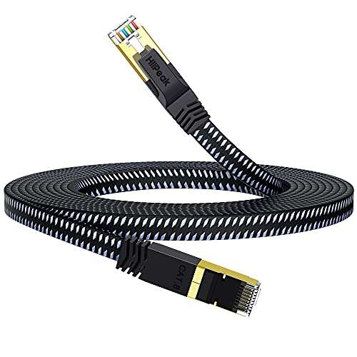 1m Cable Ethernet Cat 8 de Nailon Plano, Alta Velocidad 40 Gbit/s y 2000 MHz con Conectores Rj45 Chapados en Oro