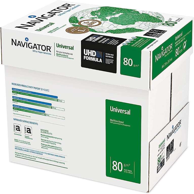 Navigator Universal A4 - Papel Multiuso para Impresoras - 2500 Hojas, Color Blanco