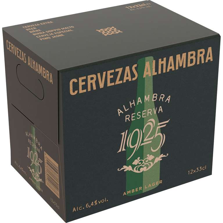 ALHAMBRA RESERVA 1925 Cerveza rubia extra 3 X (Pack 12 botellas 33 cl.) / [Tercio a 1,02€]
