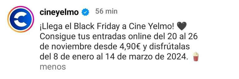 Yelmo Black friday: entradas a 4,9€