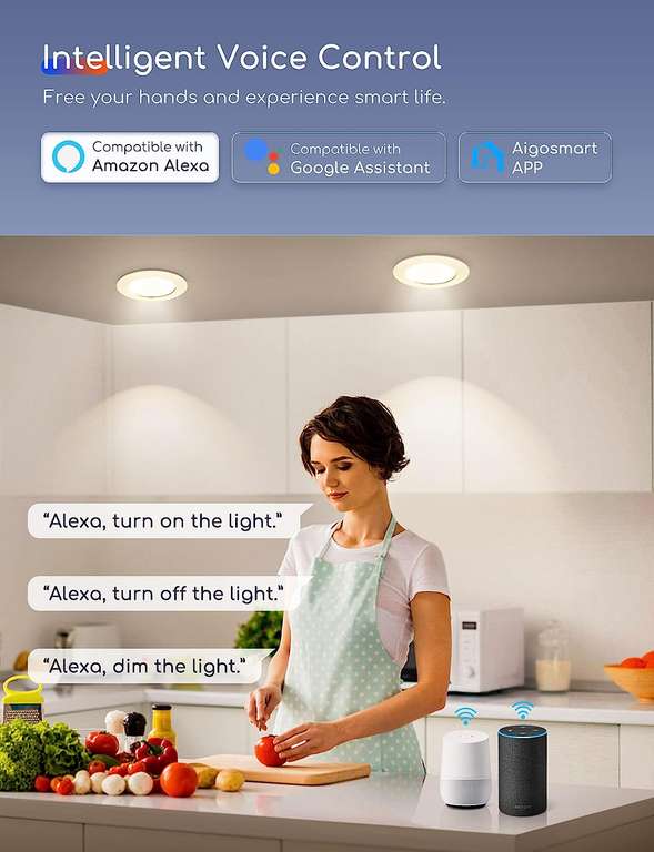 Aigostar Downlight LED Empotrable Inteligente Ultrafina 12W, CCT. Regulable de luz cálida a blanca 3000-6500K