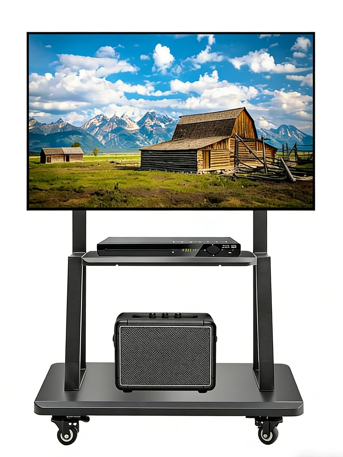 Hellsehen - Soporte para TV móvil, carrito de TV con ruedas regulable en altura, soporte de suelo resistente para pantallas planas