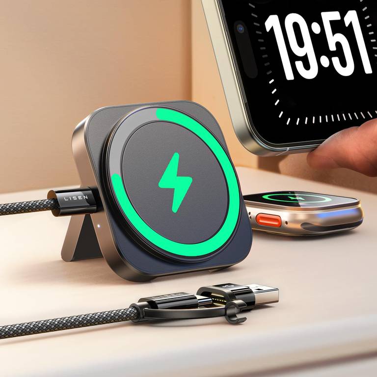 LISEN cargador inalámbrico MagSafe 3 en 1 para iPhone, Apple Watch y AirPods