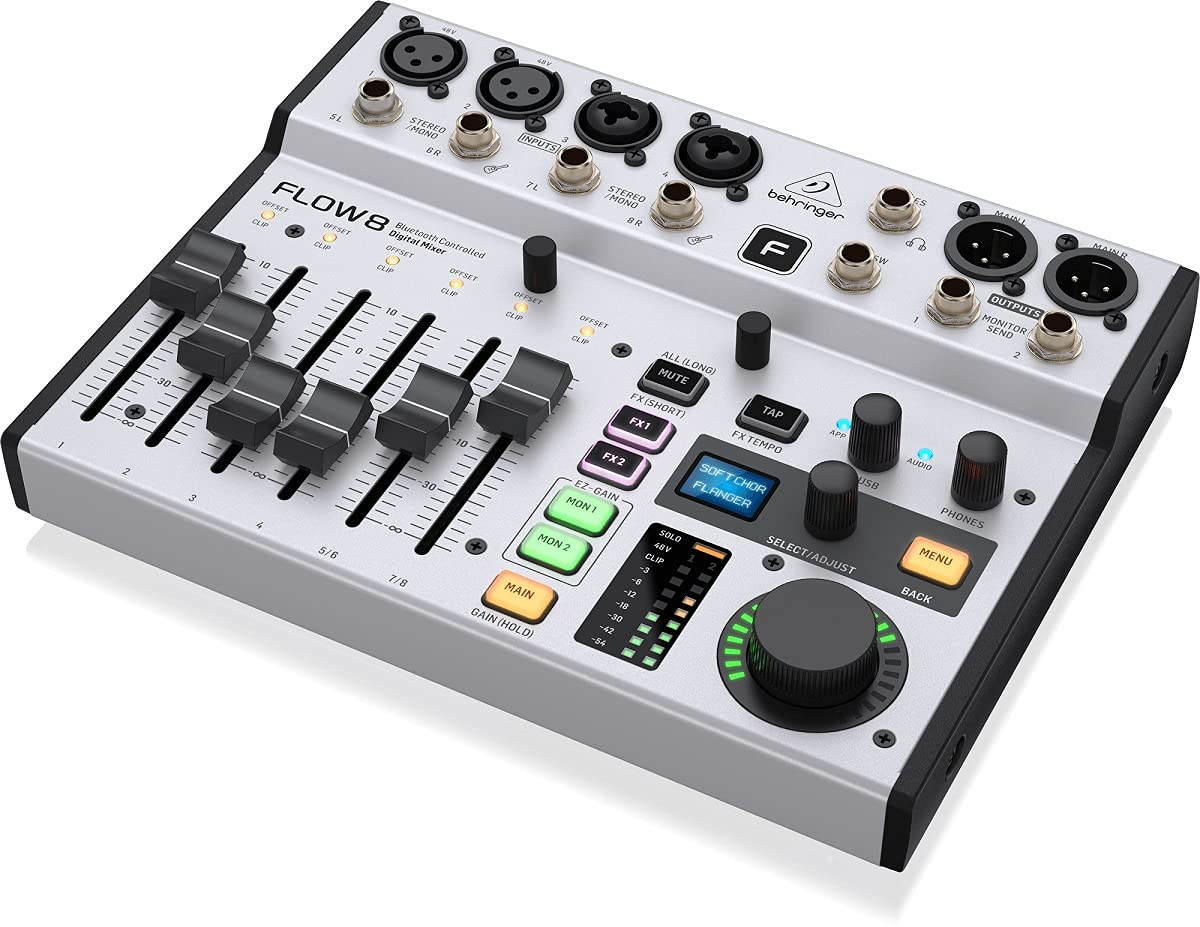 Behringer FLOW 8 Mezclador Digital De 8 Entradas Con Control De Audio Y De Aplicaciones Por Bluetooth, Faders De Canal De 60 Mm,