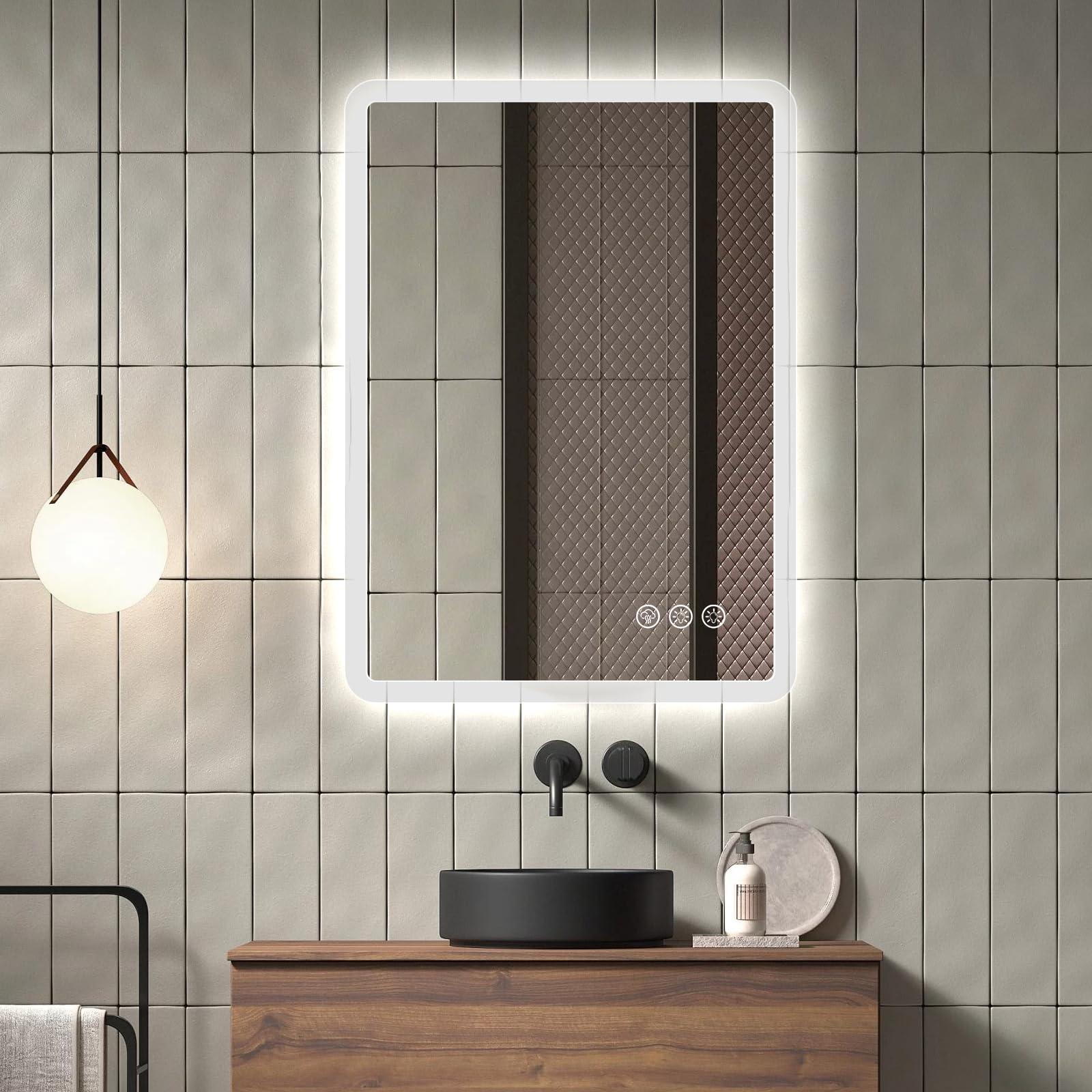 Espejo Baño con Luz 50x70cm, Espejos de Baño con LED con Antivaho, Regulable, 3 Colores Luz, Función Memoria. Más medidas en descripción