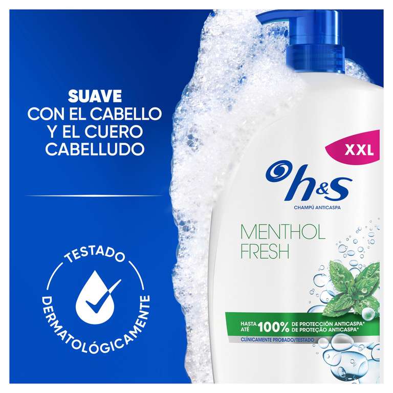 H&S Menthol Fresh Champú Anticaspa 2x1000ml con Dispensador, para Uso Diario. Hasta 100% de Protección Anticaspa, Clínicamente Probado.