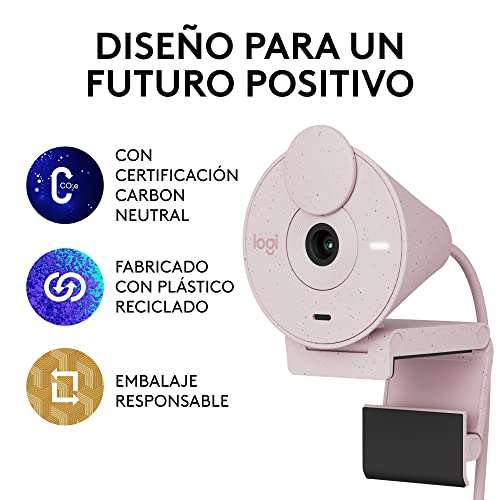 Logitech Brio 300 Full HD Webcam, obturador de privacidad, micrófono con reducción de ruido, USB-C, certificada Zoom