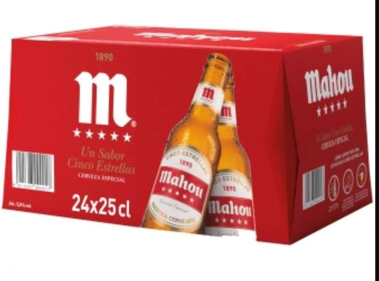 Cerveza Mahou 5 Estrellas especial pack de 24 botellas de 25 cl.