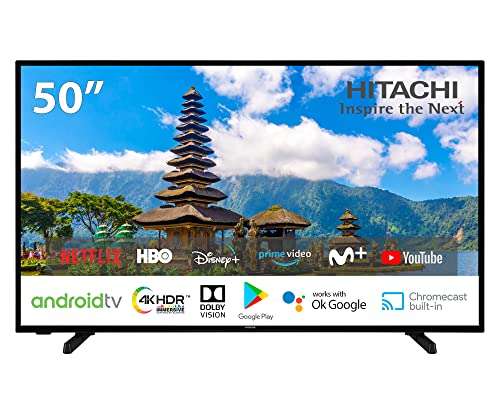 Hitachi 50HAK5450, Android Smart TV 50 Pulgadas, 4K Ultra HD, HDR10, Dolby Vision, Bluetooth, Google Play, Chromecast Integrado