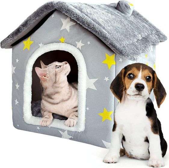 Casa plegable y cálida para mascotas pequeñas - Cama, cueva, perrera y accesorios de viaje en un solo producto para Perros y Gatos