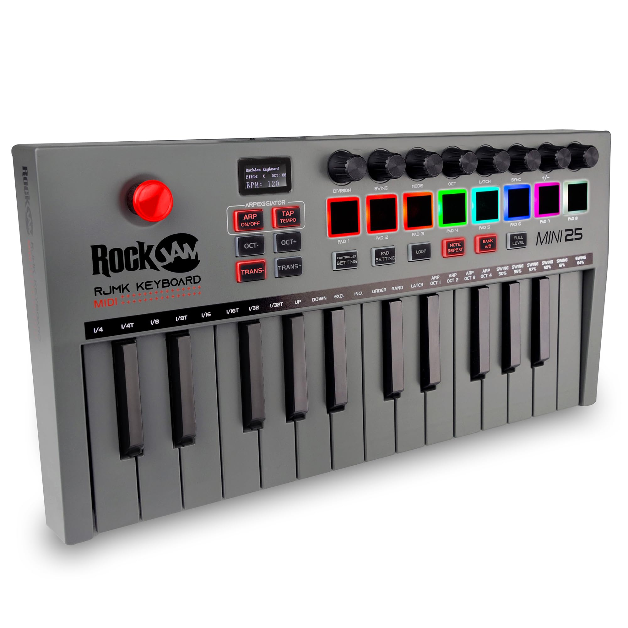 Teclado RockJam Go Controlador MIDI Bluetooth 25 teclas, 8 Pads y 8 Perillas por 24,01€