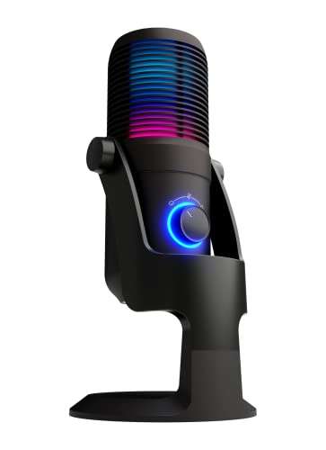 Oversteel Elinvar - Micrófono de condensador USB para juegos, Cardioide y Omnidireccional con Brazo y soporte, Iluminación RGB, USB