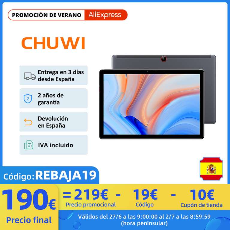 CHUWI-Tablet Hi10 Go con Gráficos UHD, Tableta de 10.1 ", Pantalla IPS de 1920x 1200, Intel Celeron 5100 QuadCore Windows 10, 6 GB, 120 GB