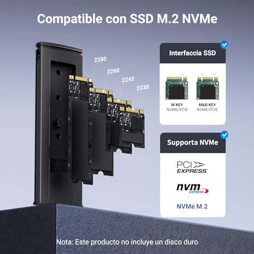 UGREEN Carcasa M.2 NVMe, Carcasa SSD M2 con UASP, USB C 3.2 Gen 2 10Gbps Caja Disco Duro para SSD M.2 NVMe PCIe M Key B