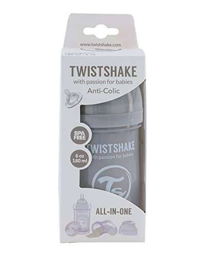 Twistshake Biberón Anti-cólicos Tetina Flujo Lento de Silicona Similar al Pecho, 180 ml, Sin BPA, 0+ Meses
