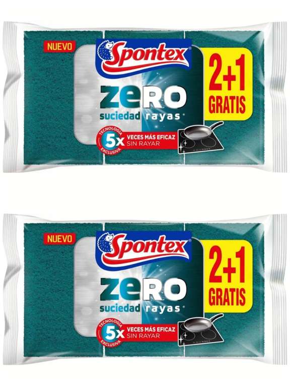 2x Spontex Estropajo Zero 2+1, total 6 estropajos. 0'30€/ud-0'92€/pack