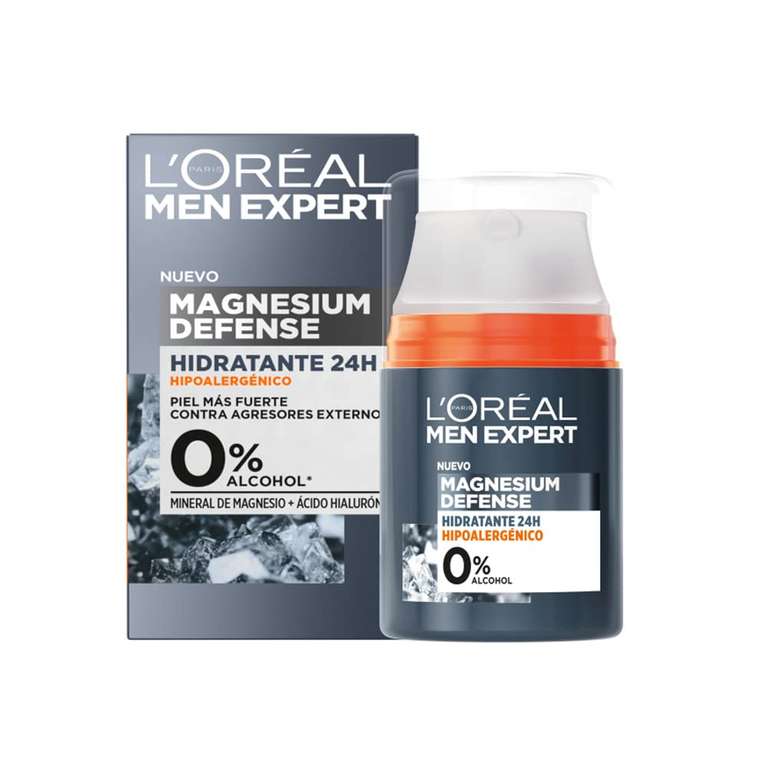 3 x L'Oréal Men Expert, Crema Facial Hidratante 24H Para Hombre, Hipoalergénica Mineral de Magnesio + Ácido Hialurónico [Unidad 4'39€]