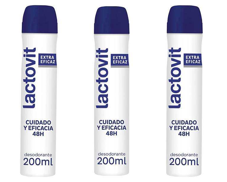 3 botes Lactovit Desodorante Extra Eficaz con Microcápsulas Protect, 0% Alcohol, Anti-irritaciones y Eficacia 48H