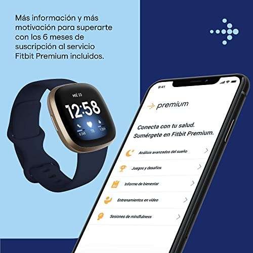 Fitbit Versa 3 - Smartwatch de salud y forma física con GPS integrado, frecuencia cardiaca, Alexa integrada y batería de +6 días,