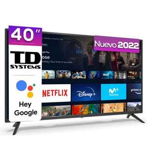 Smart TV 40 pulgadas televisor (Hey Google official Assistant) Control por Voz - TD Systems, 32" 149"