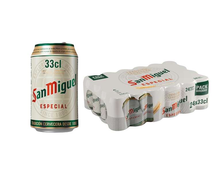 San Miguel Especial Lager, Cerveza Premium Española, Calidad Tradicional y Sabor Refrescante, Pack 24 Latas x 33cl, 5.4% Vol. Alcohol