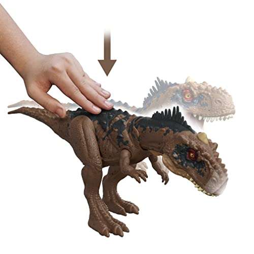 Jurassic World Rajasaurus Ruge y Golpea, dinosaurio de juguete con movimientos y sonidos