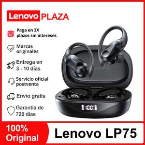 Lenovo Auriculares deportivos Bluetooth LP75, BT 5,3, con pantalla de alimentación y micrófonos, inalámbricos,