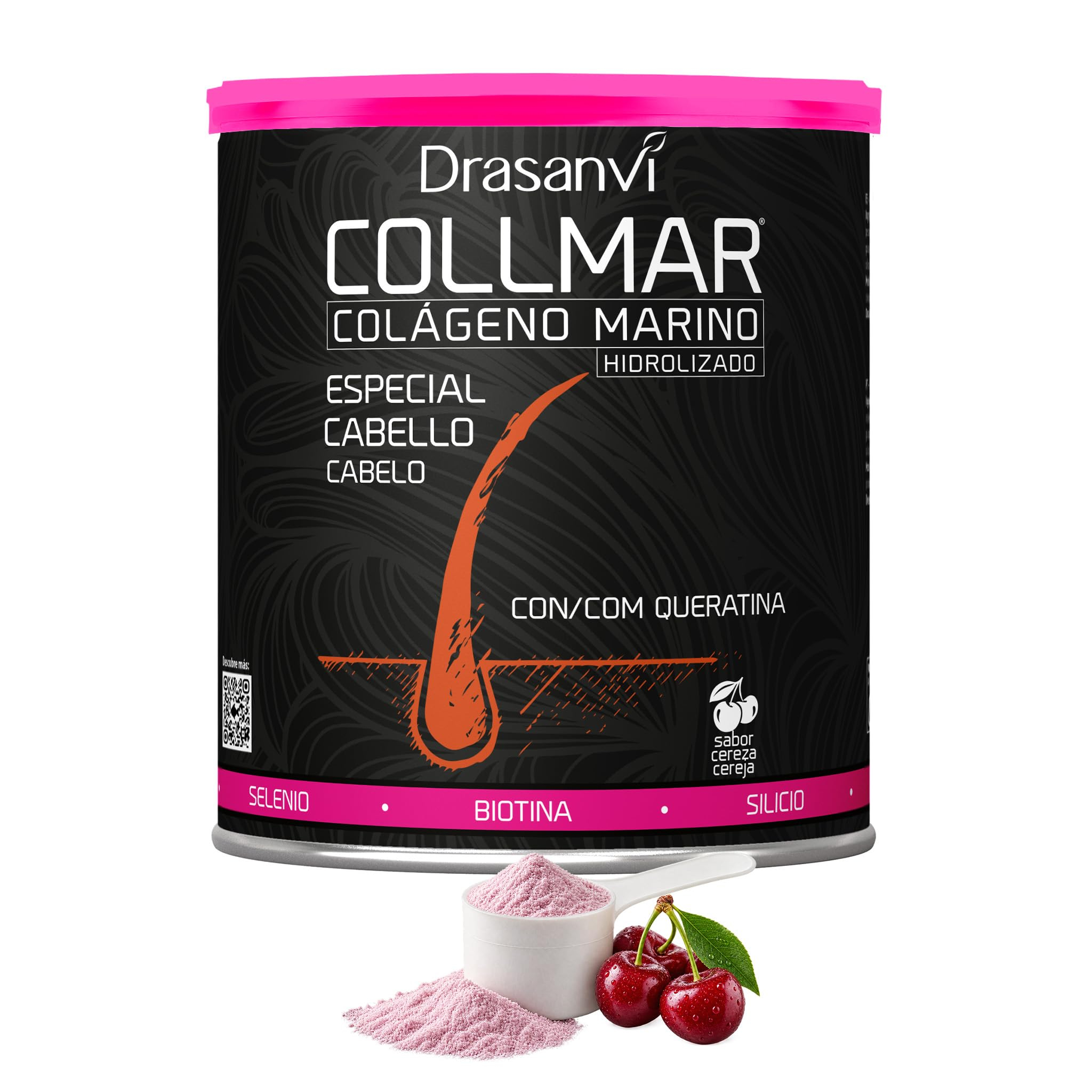 Drasanvi Colageno Marino para Cabello | Con Biotina Queratina Zinc y Bambú Colágeno para Cabellos Débiles y Finos