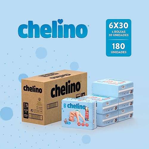 Chelino, Talla 5, Pack de 6x30 (180 pañales). 0'14€/ud