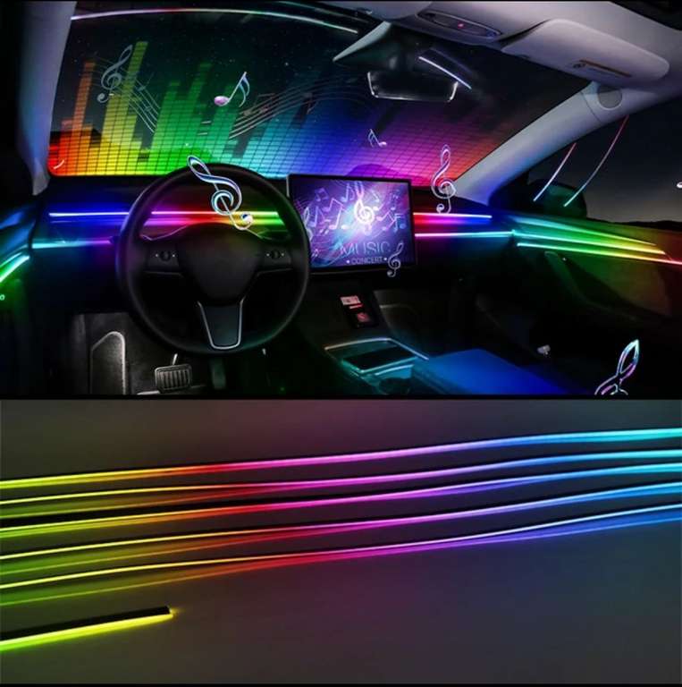 Streamer-luces de coche RGB, 64 colores, LED Universal, Interior, tira acrílica oculta, lámpara de atmósfera sinfónica