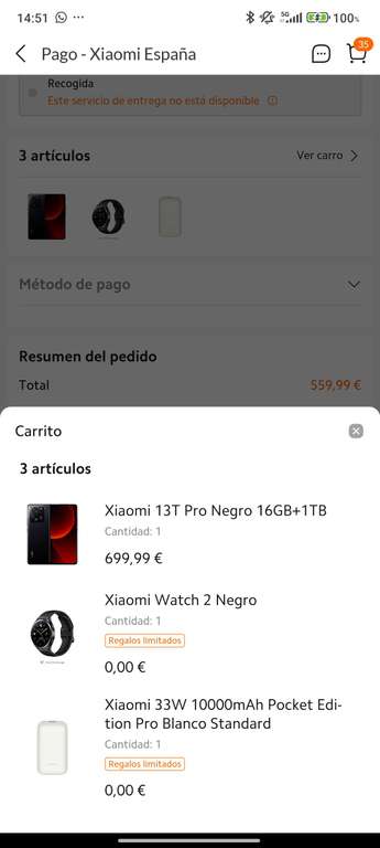 Xiaomi 13T PRO (16GB 1Tb) + Xiaomi Watch 2 + Powerbank 10000mAh 33w. ESTUDIANTES. (Con mi points 448€)