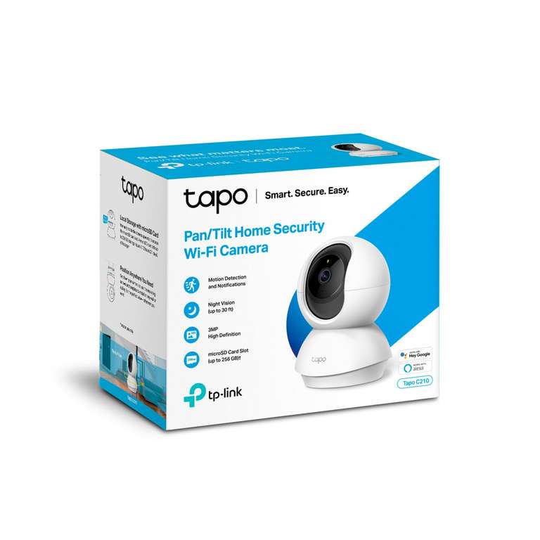 Cámara Vigilancia IP - TP-Link Tapo C210, Panorámica, WiFi, 2K, 3 MP, Micrófono, Control por voz, Blanco
