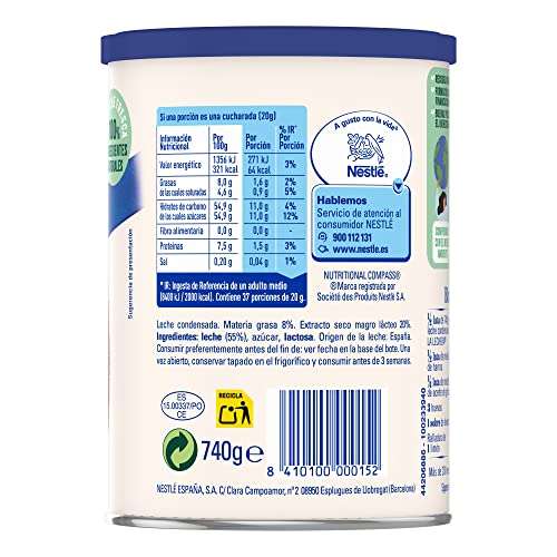 Nestlé La Lechera - Caja de 12 x 740g Latas de leche condensada entera abre fácil