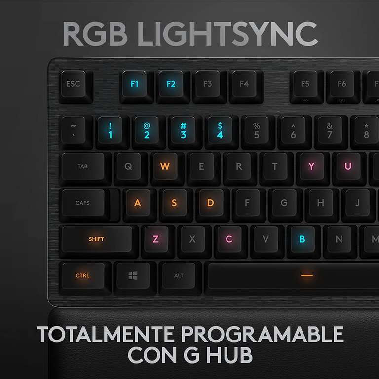 Logitech G513 Teclado Mecánico RGB LIGHTSYNC, Teclas GX-Táctil Marrón, Aleación de Aluminio, Teclas F Personalizables, QWERTY ES y Negro