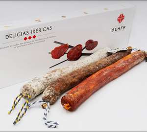 BEHER Embutidos Bellota 100% Ibéricos - Lomo, Chorizo y Salchichón - 3x1,1 k g - 3 piezas enteras.