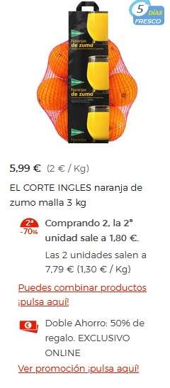 Doble ahorro 50% supermercado Corte Inglés.
