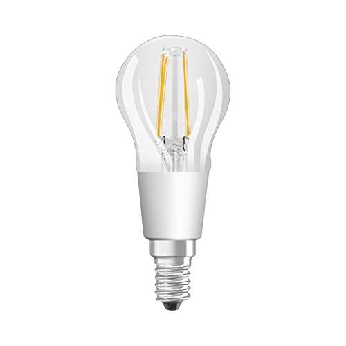 Bombilla LED inteligente con filamento claro E14 de forma de gota, regulable, blanco cálido (2700K), controlable con Google y Alexa