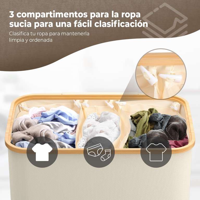 OUSFOT Cesto para la Ropa Sucia con 3 Compartimentos 158L