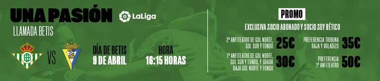 Descuentos entradas Real Betis vs Cádiz