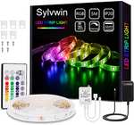 sylvwin Tiras LED, Tiras de Luces LED RGB de 5M-13.57 y 10M- 16.21€ Bluetooth, con Control Remoto,Tiras de Luz LED con 16 Cambios de Color .