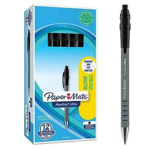 Paper Mate Flexgrip - Bolígrafo, punta retráctil y pinza, punta mediana de 1.0 mm, caja de 12, color negro