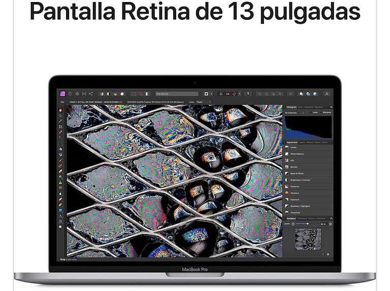 Apple MacBook Pro (2022), 13,3" Pantalla Retina, Chip M2 de Apple, 8 GB, 512 GB, macOS Monterey, Cámara FaceTime HD a 720p, Gris espacial