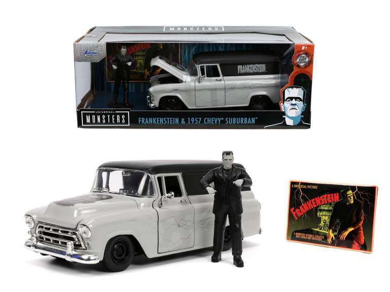 Frankenstein Chevy Suburban Delivery 1957 con figura (Jada 253255032)Coche de metal a escala 1:24(en preventa)