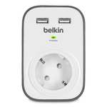 Belkin SurgeCube - Regleta de protección contra sobretensiones con 1 enchufe, 2 puertos, protección hasta 306 julios USB, blanco