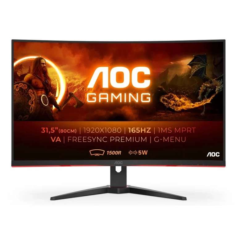 AOC C32G2AE/BK 31.5" LED FullHD 165Hz FreeSync Premium Curvo (Tb en Amazon)