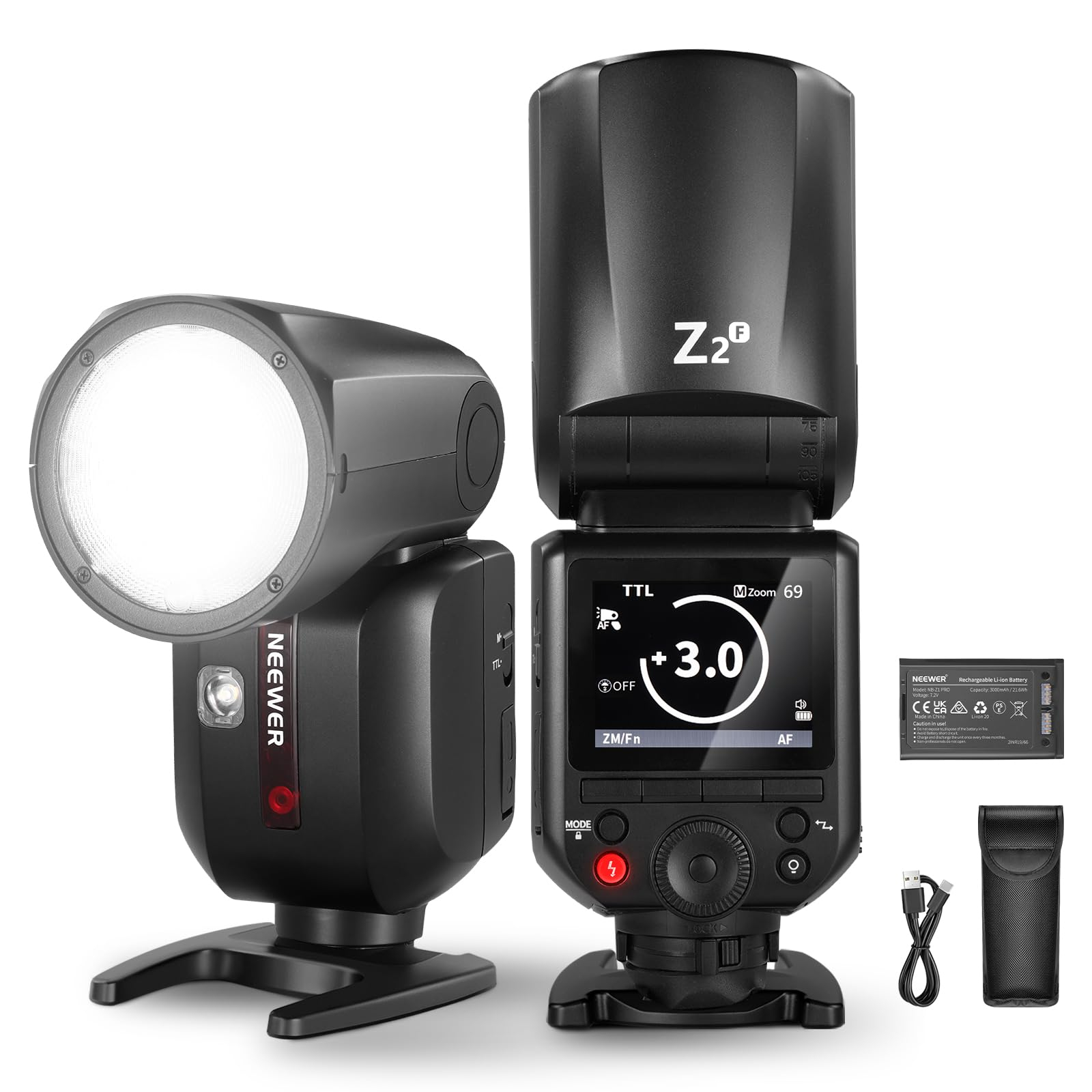Flash NEEWER Z2-F 2,4G TTL | Cabeza Redonda Speedlite compatible con Fujifilm, 76Ws 1/8000s HSS UI Mejorada