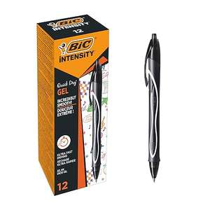 BIC Gel-ocity Quick Dry Gel, Bolígrafo de Gel, Punta Media (0,7 mm), Tinta de Secado Ultrarrápido - Color Negro, paquete de 12 uds